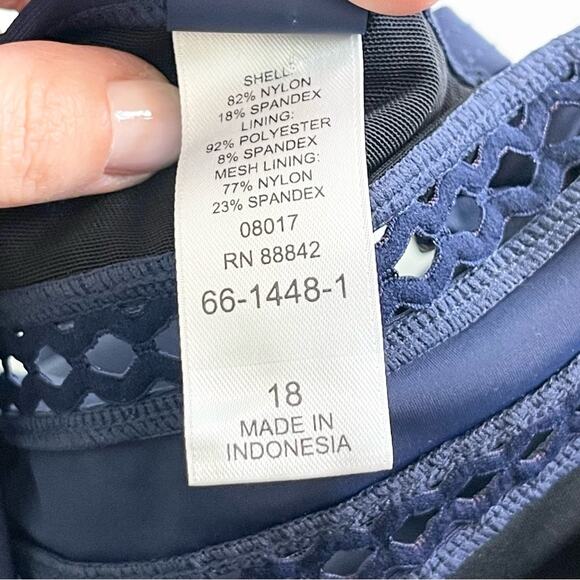 Swimsuits For All One Piece Lattice Plunge Swimsuit woman's size 18 Navy Blue - Picture 9 of 11